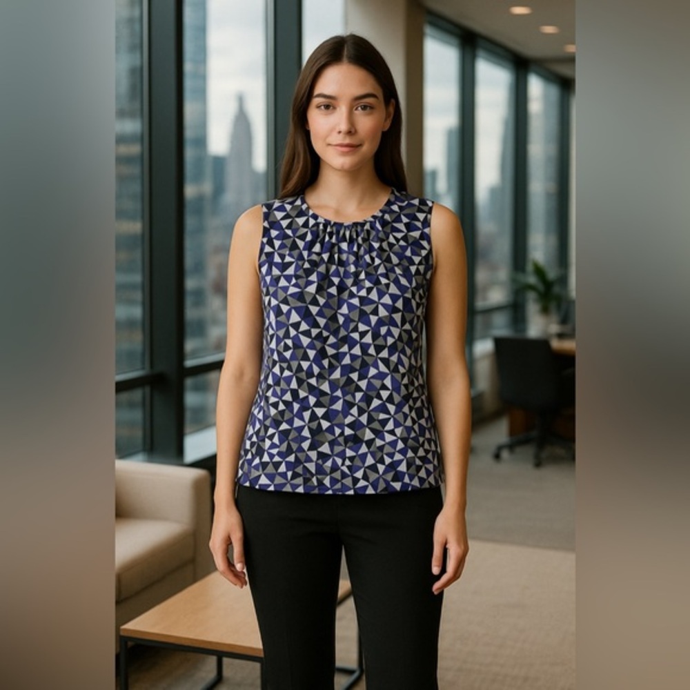 Calvin Klein Modern Print Sleeveless Top Business Casual Purple Gray GUC M/L 806